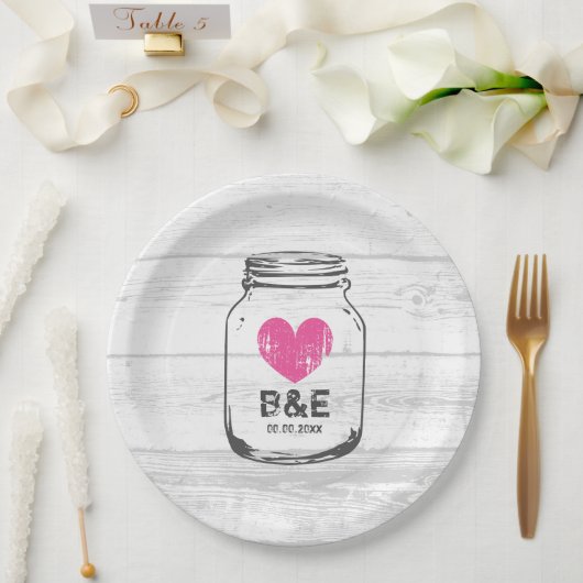 Rustieke houten metselaar potje land bruiloft part papieren bordje (Huwelijk)