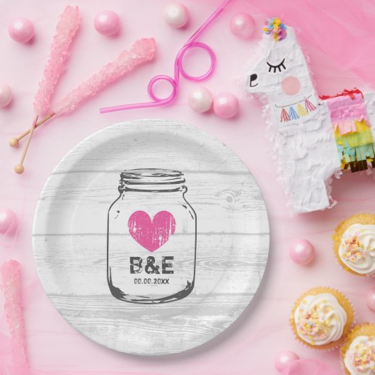 Rustieke houten metselaar potje land bruiloft part papieren bordje (Feest)