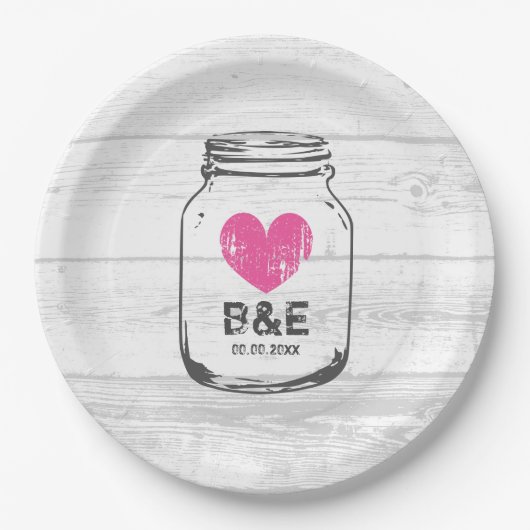 Rustieke houten metselaar potje land bruiloft part papieren bordje (Voorkant)