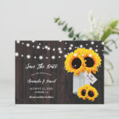 Rustieke houten metselaar zonnebloem bewaar de dat save the date (Staand voorkant)