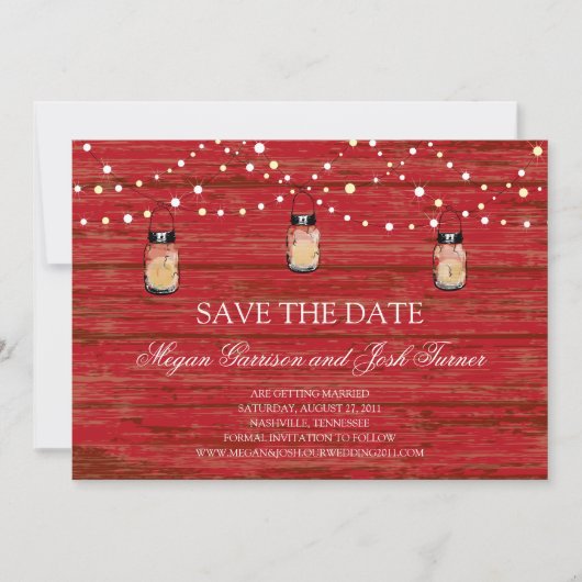Rustieke Houten Metselaars Pot en Lichtjes Save th The Date (Voorkant)