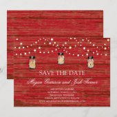 Rustieke Houten Metselaars Pot en Lichtjes Save th The Date (Voorkant / Achterkant)