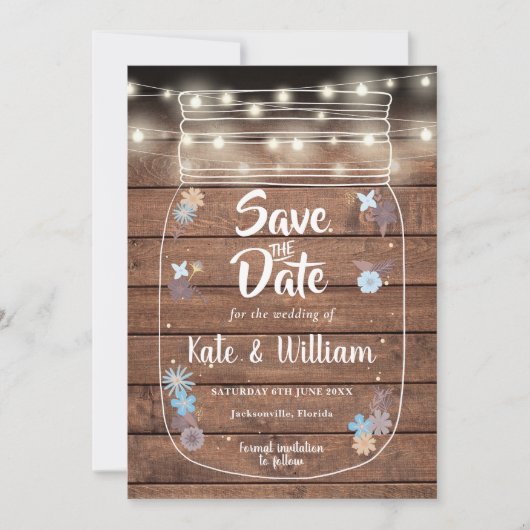 Rustieke Houten Metselaars Pot Lichtslinger Bloeme Save The Date (Voorkant)