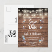 Rustieke Houten Metselaars Pot Slingerlampjes Save Aankondigingskaart (Voorkant / Achterkant)