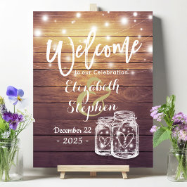 Rustieke Houten Metselaars Pot String Licht Bruilo Poster