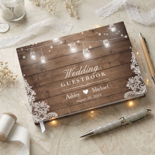 Rustieke Houten Metselaars Pot String Lichtjes Kan Gastenboek