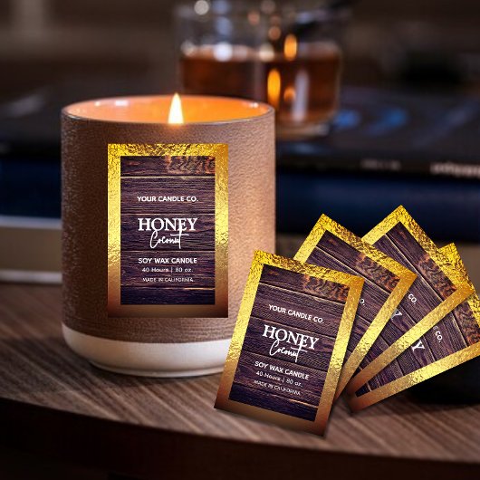 Rustieke houten minimalistische Folie border Kaars Voedselcontainer Etiket