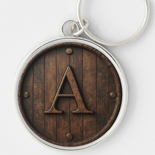 Rustieke Houten Monogram A Ronde Vat Uithangbord � Sleutelhanger (Voorkant)