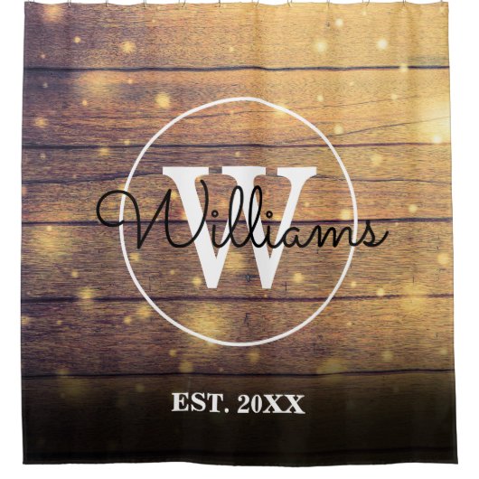 Rustieke houten monogram douchegordijn (Voorkant)
