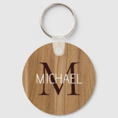 Rustieke houten monogram Elegante Sleutelhanger (Voorkant)