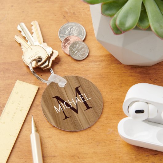 Rustieke houten monogram Elegante Sleutelhanger (Bureau)