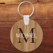Rustieke houten monogram Elegante Sleutelhanger (Voorkant)