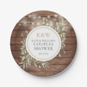 Rustieke Houten Monogram Groene Couples Shower Papieren Bordje (Voorkant)