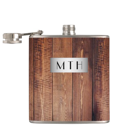 Rustieke houten monogram heupfles (Geopend)