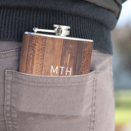 Rustieke houten monogram heupfles