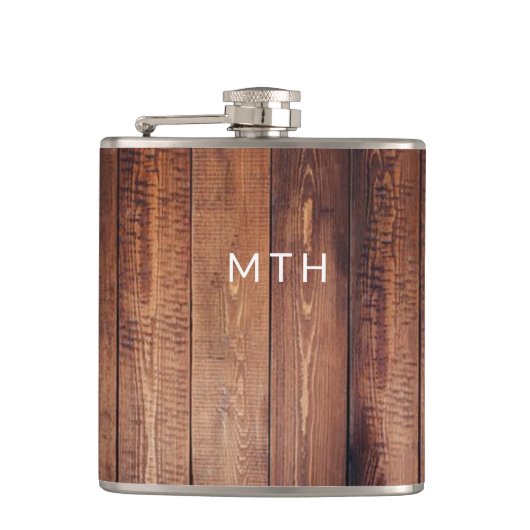 Rustieke houten monogram heupfles (Voorkant)