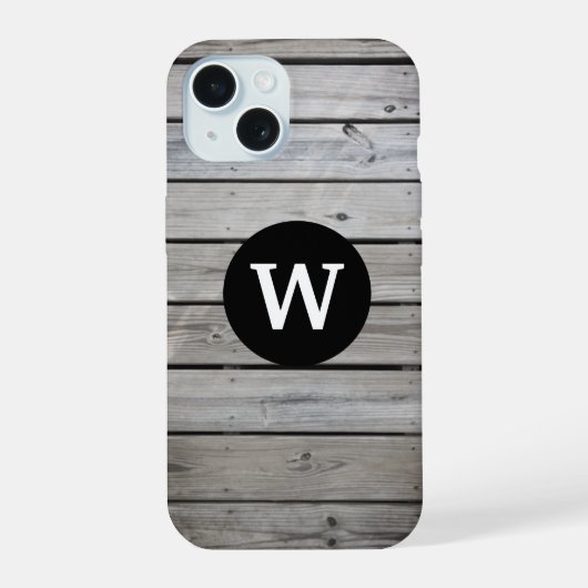 Rustieke Houten Monogram iPhone 15 Case (Achterkant)