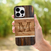 Rustieke houten monogram iPhone hoesje