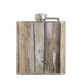 Rustieke houten monogram vinyl verpakte kolf heupfles (Achterkant)