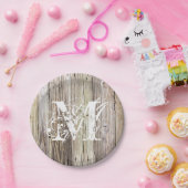 Rustieke Houten Monogrammed Document Borden Papieren Bordje (Feest)