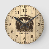 Rustieke Houten Natuur Familie Cabine Bruine Naam  Ronde Klok (Voorkant)