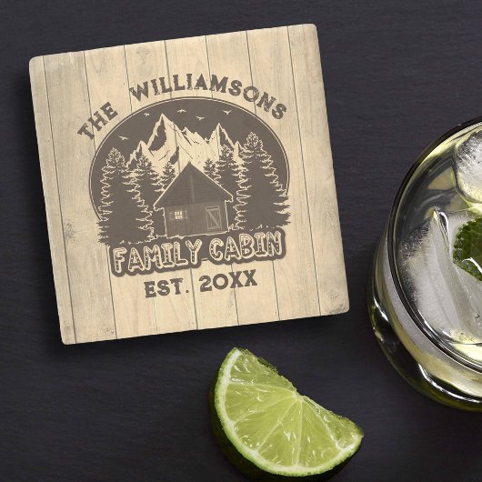 Rustieke Houten Natuur Familie Cabine Bruine Naam  Stenen Onderzetter