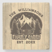 Rustieke Houten Natuur Familie Cabine Bruine Naam  Stenen Onderzetter (Voorkant)