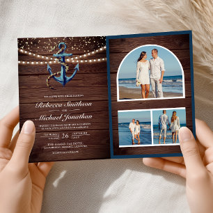 Rustieke Houten Navy Blauwe Anker QR Code Trouwen