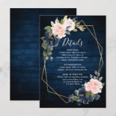 Rustieke Houten Navy Blauwe Blush Roze Geometrisch Informatiekaartje (Voorkant / Achterkant)