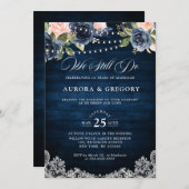 Rustieke Houten Navy Blush Bloemstuk Mason Jar Bru Kaart (Voorkant / Achterkant)