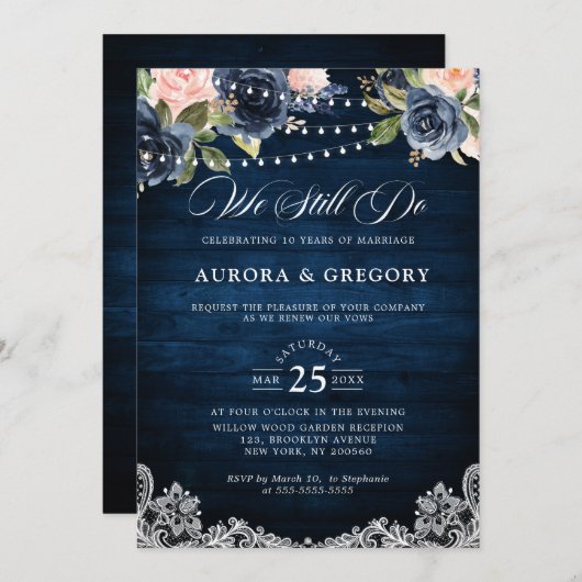 Rustieke Houten Navy Blush Bloemstuk Mason Jar Bru Kaart (Voorkant / Achterkant)