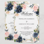 Rustieke Houten Navy Blush Geometrisch Huwelijkspr (Voorkant / Achterkant)