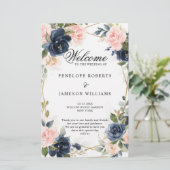 Rustieke Houten Navy Blush Geometrisch Huwelijkspr (Staand voorkant)