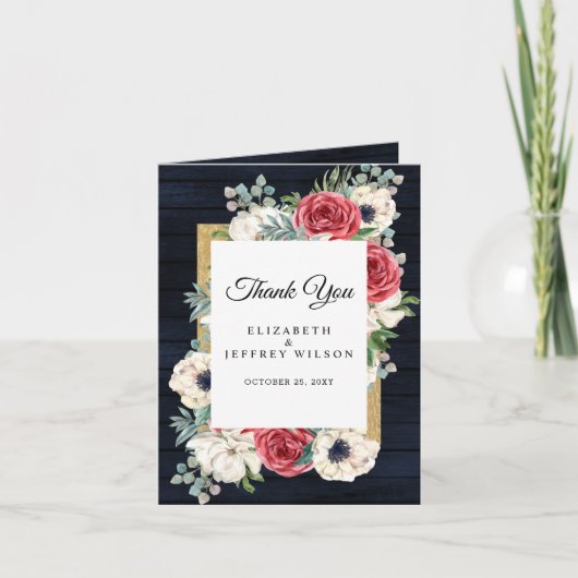 Rustieke Houten Navy Bourgondië Goud Bedankkaart (Voorkant)