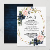 Rustieke houten navyblauw roze geometrische detail informatiekaartje (Voorkant / Achterkant)