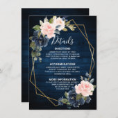 Rustieke houten navyblauw roze geometrische detail informatiekaartje (Voorkant / Achterkant)