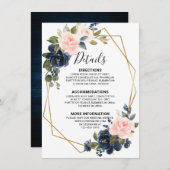 Rustieke houten navyblauwe roze geometrische detai informatiekaartje (Voorkant / Achterkant)