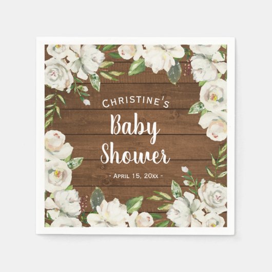 Rustieke houten Neutral Flowers Baby shower Sprink Servet (Voorkant)