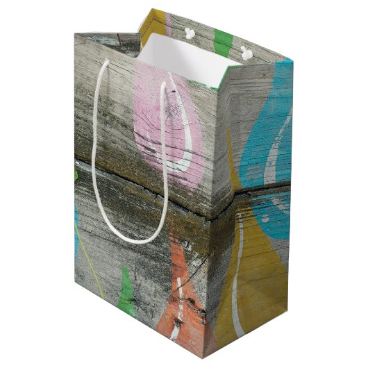 Rustieke houten ontwerp medium cadeauzakje (Achterkant Gekanteld)