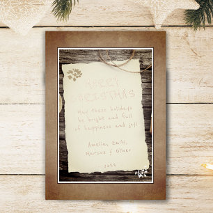 Rustieke Houten Oud Papier Script Prettig Kerstfee Folie Feestdagenkaart