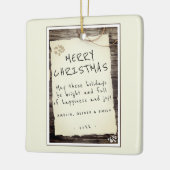 Rustieke Houten Oud Papier Script Prettig Kerstfee Keramisch Ornament (Links)