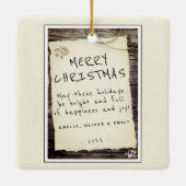Rustieke Houten Oud Papier Script Prettig Kerstfee Keramisch Ornament (Achterkant)