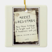 Rustieke Houten Oud Papier Script Prettig Kerstfee Keramisch Ornament (Voorkant)