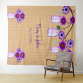 Rustieke Houten Paarse Bloem Mason Pot Foto Achter Wandkleed (In Situ (horizontaal))