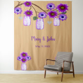 Rustieke Houten Paarse Bloem Mason Pot Fotobackdro Wandkleed (In situ)