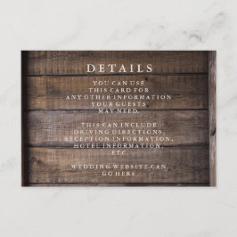 Rustieke houten pallet bruiloft details informatiekaartje