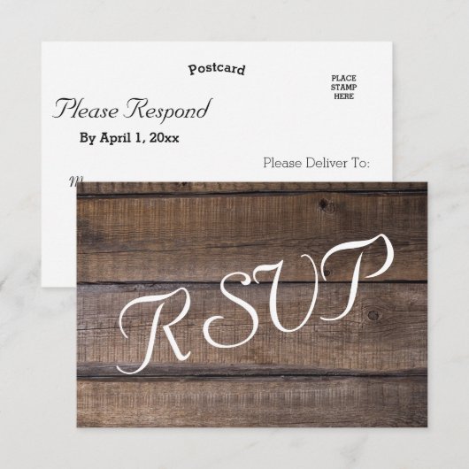 Rustieke houten pallet bruiloft - RSVP (Voorkant / Achterkant)