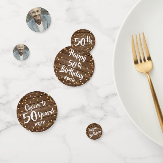 Rustieke houten panelen Gold Country Happy Birthda Confetti (Groep)