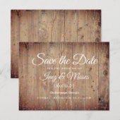 Rustieke Houten Panelen Regenboog Confetti Save th Aankondigingskaart (Voorkant / Achterkant)