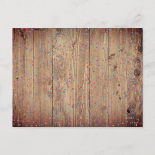 Rustieke Houten Panelen Regenboog Confetti Save th Aankondigingskaart (Achterkant)